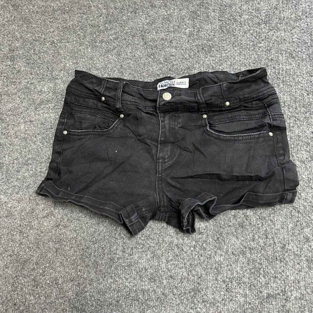 Almost Famous Shorts Womens Size 7 Black Denim Rhinestone Studded Cuffed Stretch